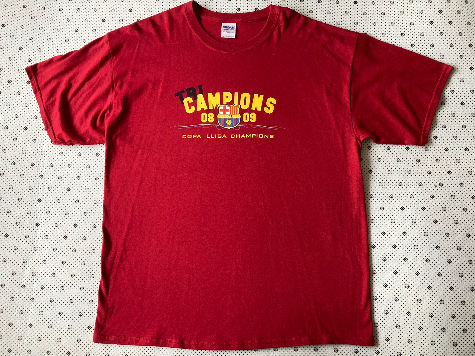 FC Barcelona Tri Campions Red T Shirt Mens XL BNWOT 2008-09 - Treble Champions gallery