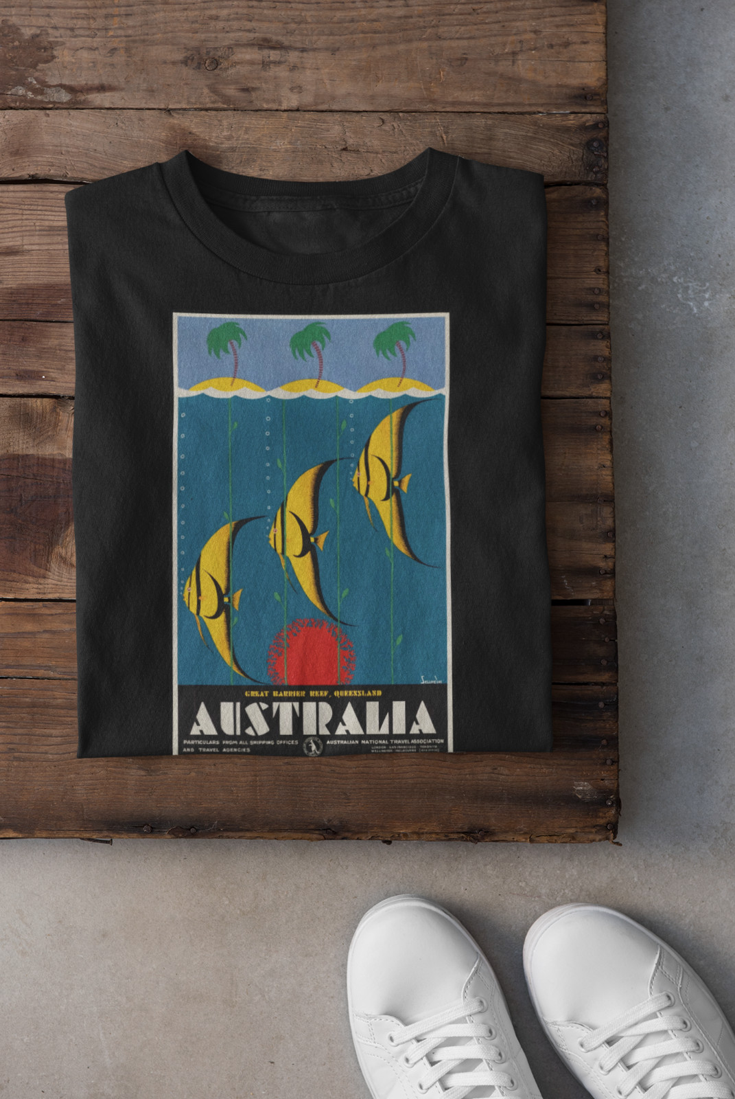 Australia Vintage Travel Poster T-Shirt, Great Barrier Reef Retro Ocean Fish Art gallery