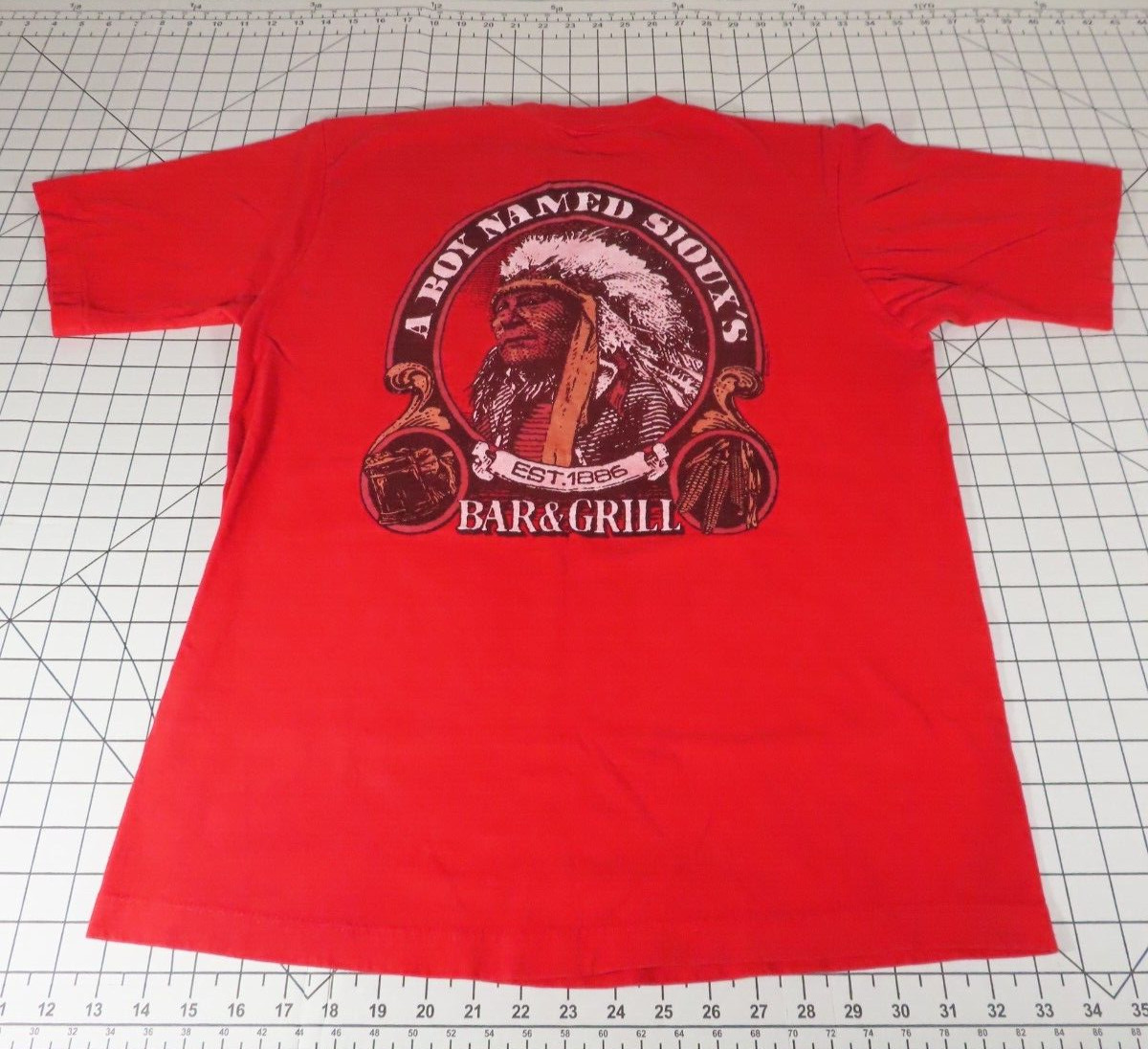 VTG A Boy Named Sioux's Bar Grill T-Shirt Size L Red Indian *READ* gallery