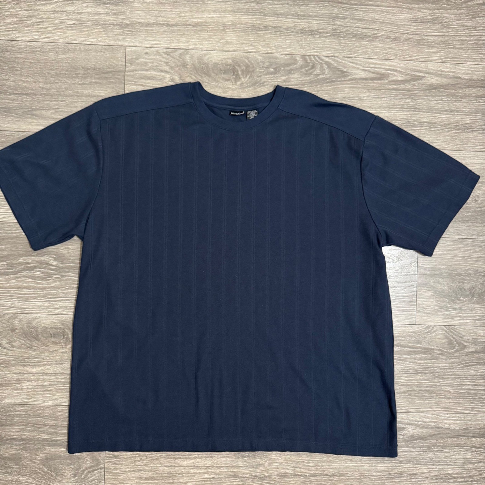 North Crest Mens XXL Navy Blue Vertical Ribbed Textured Short Sleeve T-Shirt gallery