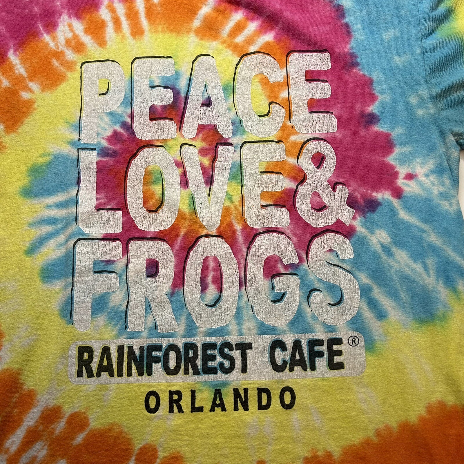 Peace Love & Frogs Rainforest Cafe Orlando Tie Dye T Shirt Adult Medium gallery