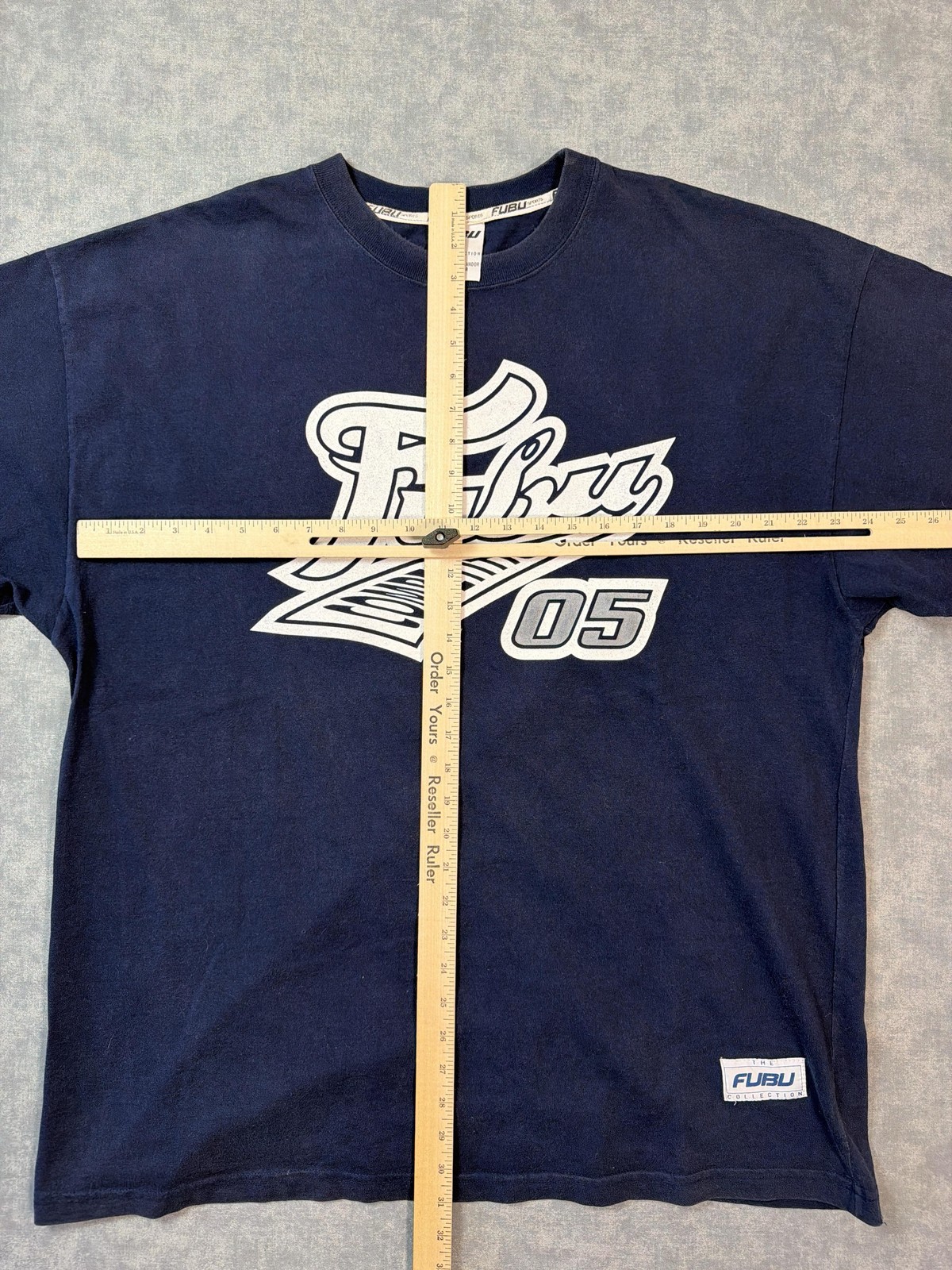 FUBU Shirt Mens 2XL Blue Competition 05 Logo Graphic Tee Streetwear Back Print gallery