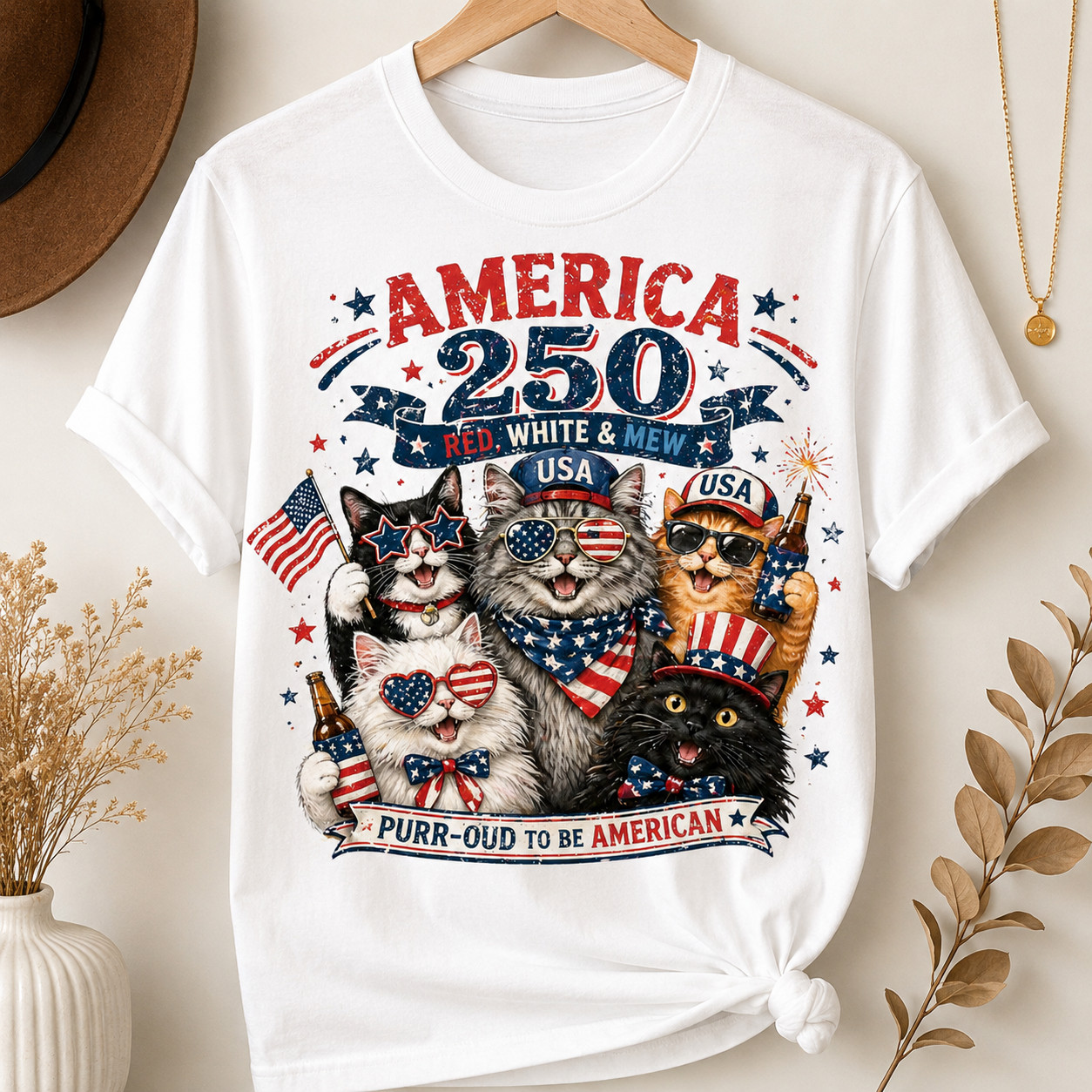America 250 Birthday Shirt Patriotic Cat USA Flag 4th July Tee Gift gallery