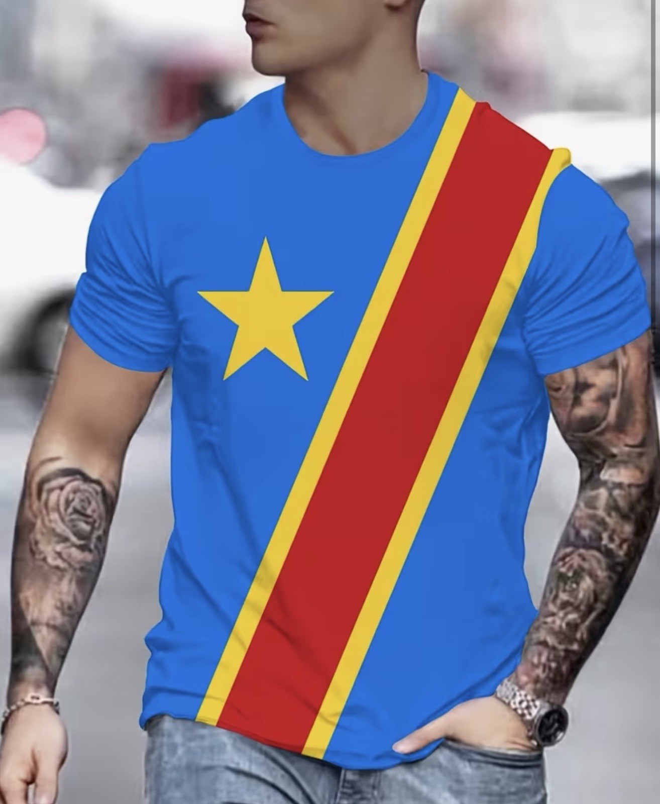 Congo’s jerseys T-Shirt Size 2XS Regular Blue Red Yellow Short Sleeve Crew gallery