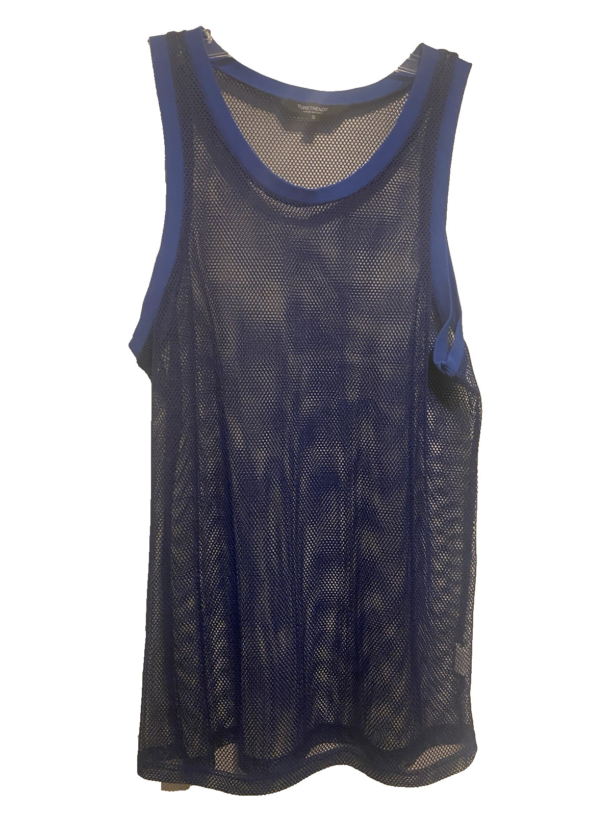 Men's Ture TrendyFishnet Mesh Tank Top Vest Royal Blue Stretch Size Small NWOT gallery
