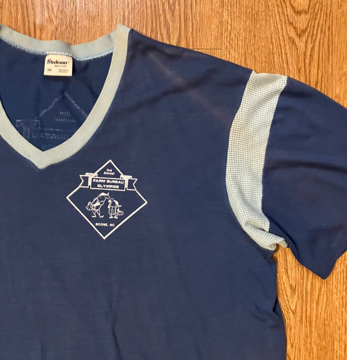 VTG Stedman Super 50 Mesh Shoulder V-Neck Shirt Farm Bureau Boone XXL USA 80's gallery