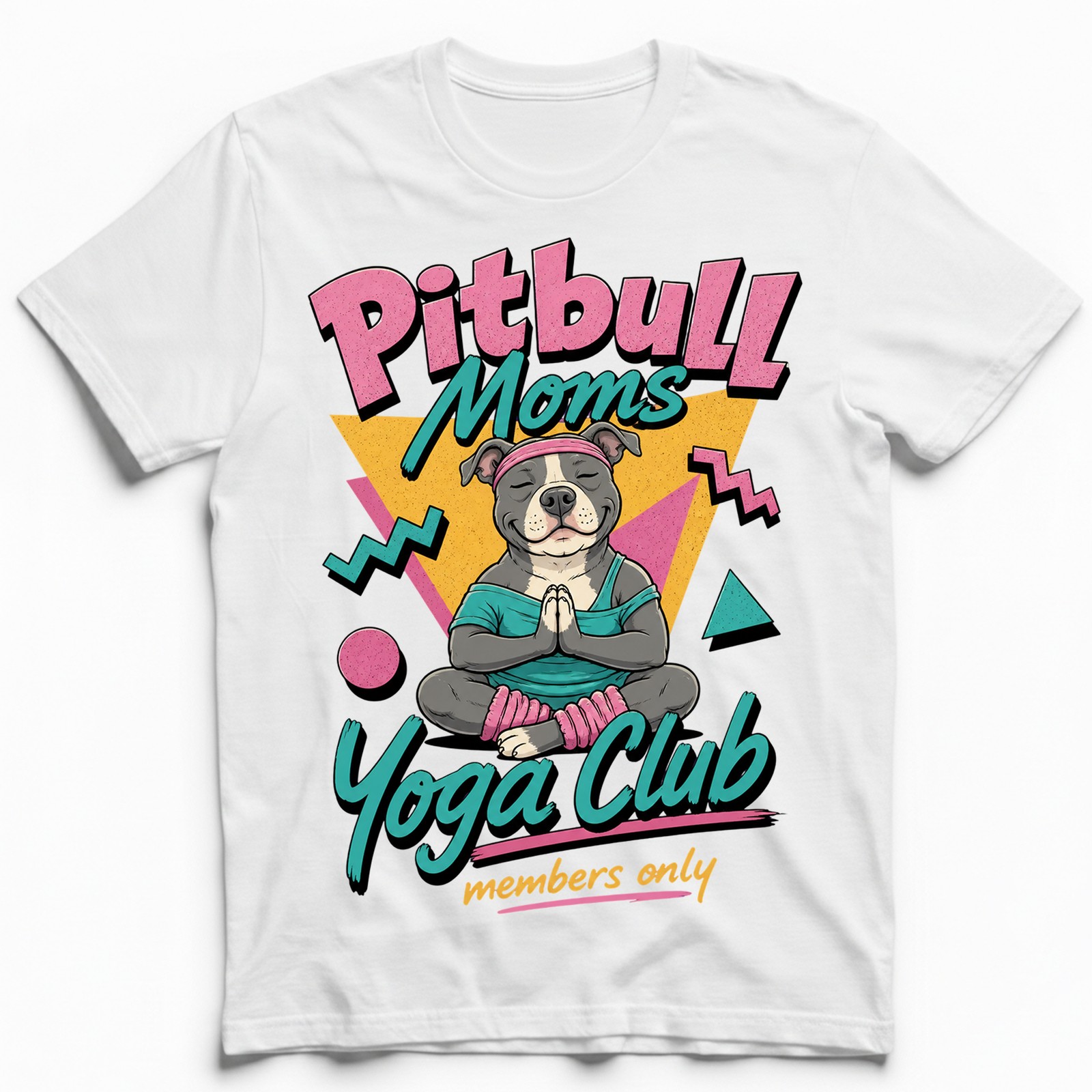 Pitbull Moms Yoga Club Geometric Retro Pink Lover T-Shirt Namaste Puppy Tee gallery