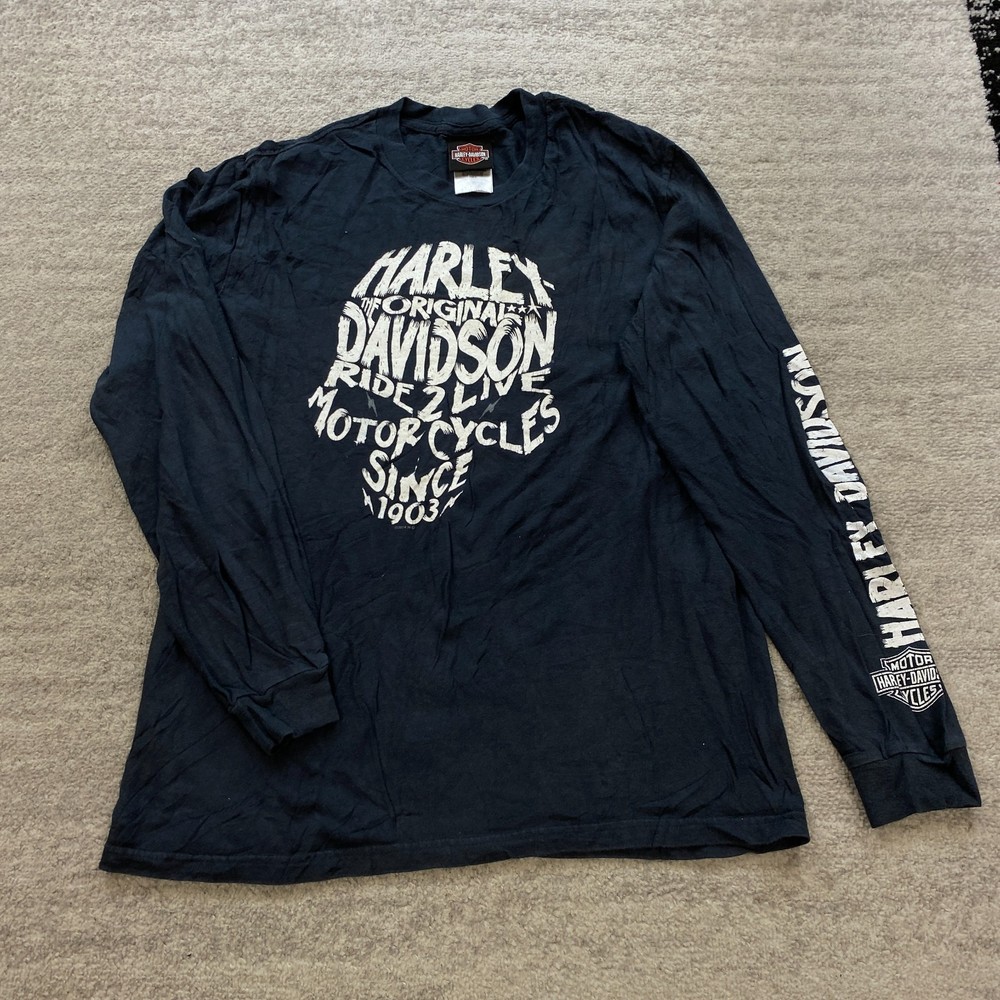 Harley Davidson Shirt Medium Blue White Biker HD Motorcycle Tecumseh Michigan