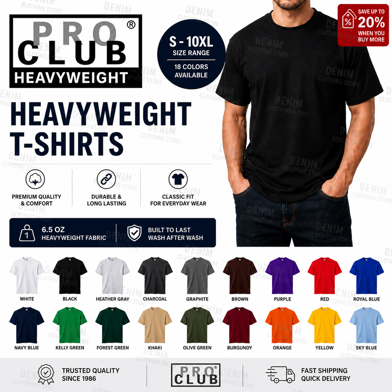 1 NEW PRO CLUB MEN'S BLANK HEAVY WEIGHT CREW NECK SHORT SLEEVE T-SHIRT S - 10XL gallery