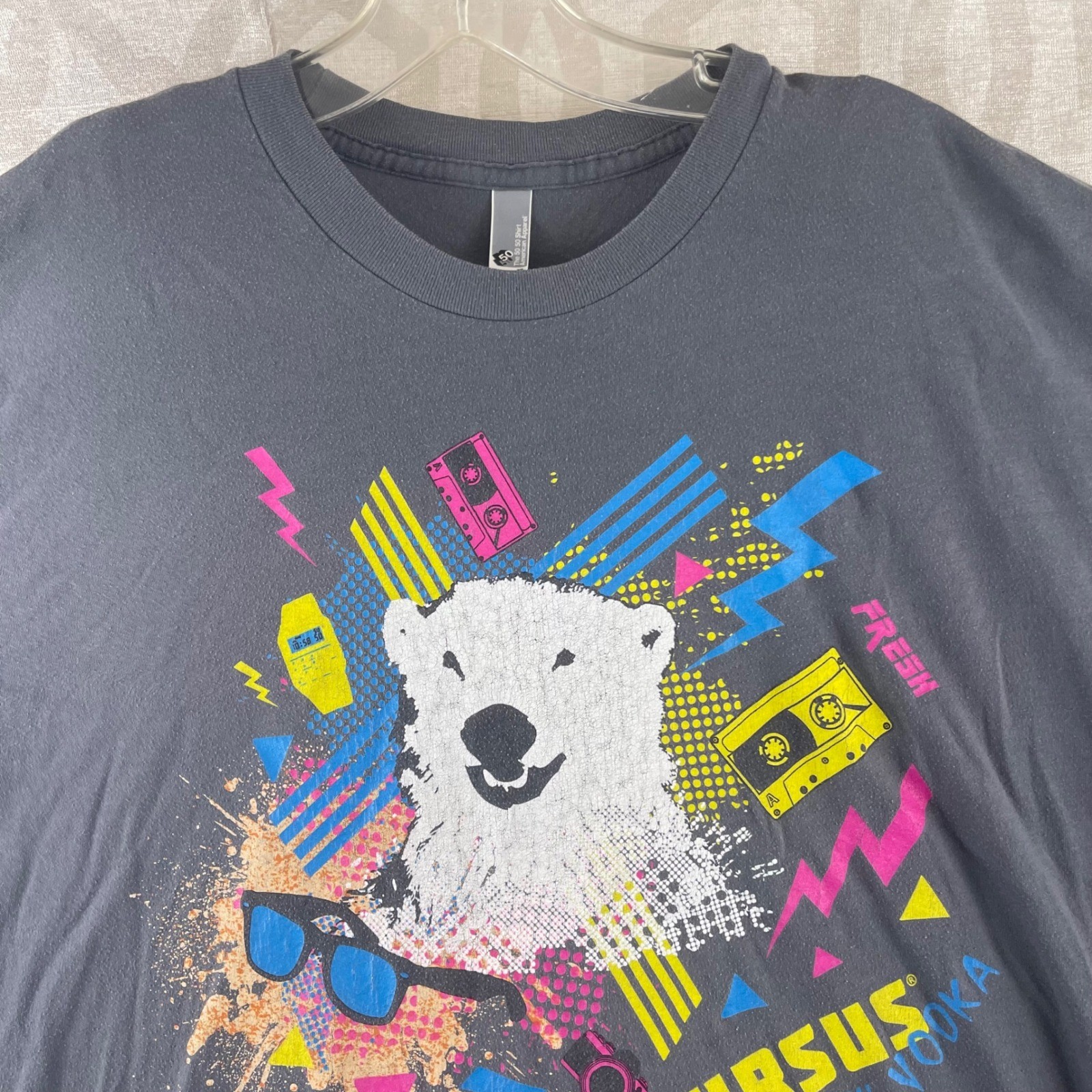 American Apparel Ursus Vodka Polar Bear 80s Retro Graphic T-Shirt Mens XL Grey gallery