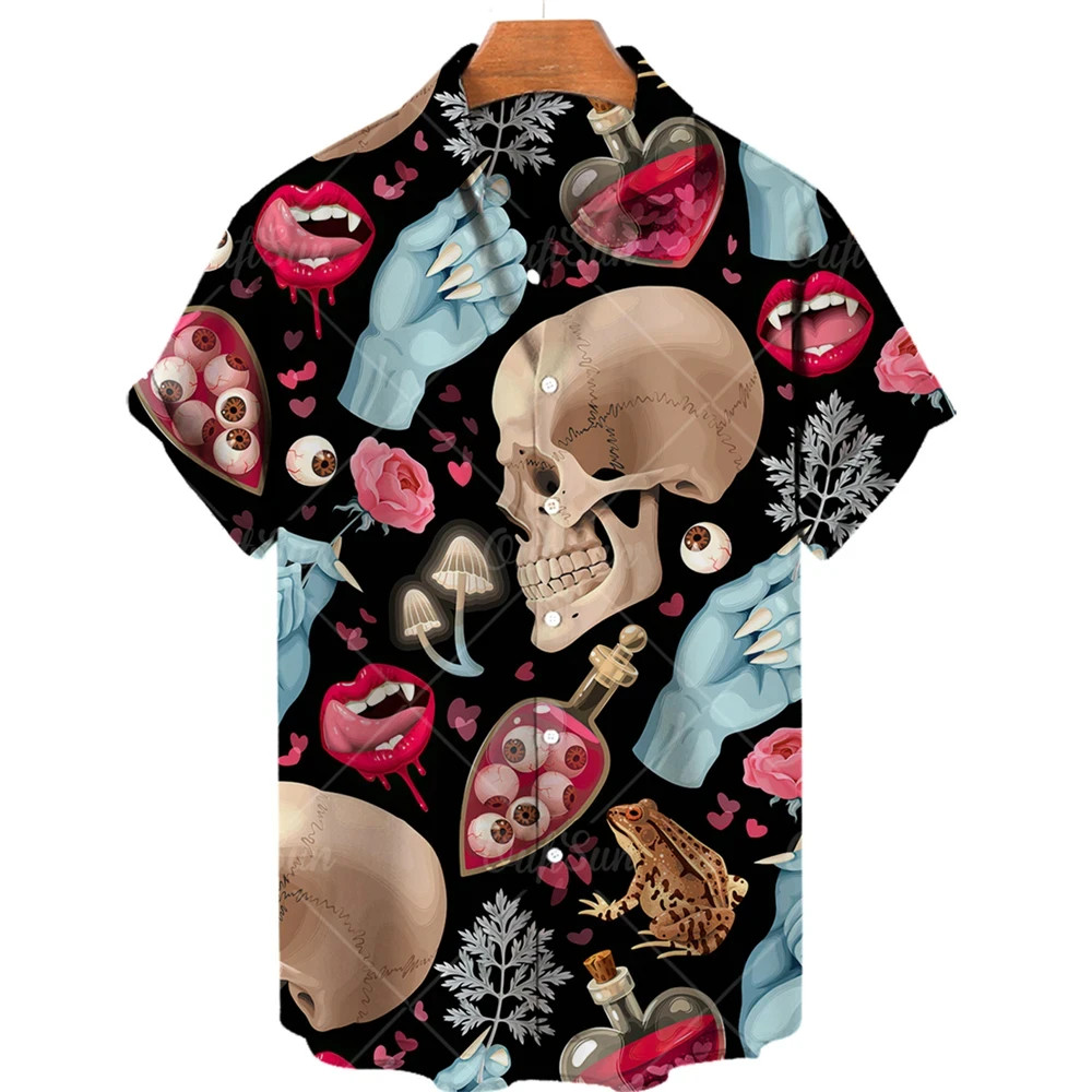 Men’s Hawaiian Shirt Loose Top 3d Skull Print Shirts For Men Fashion Shirt New
