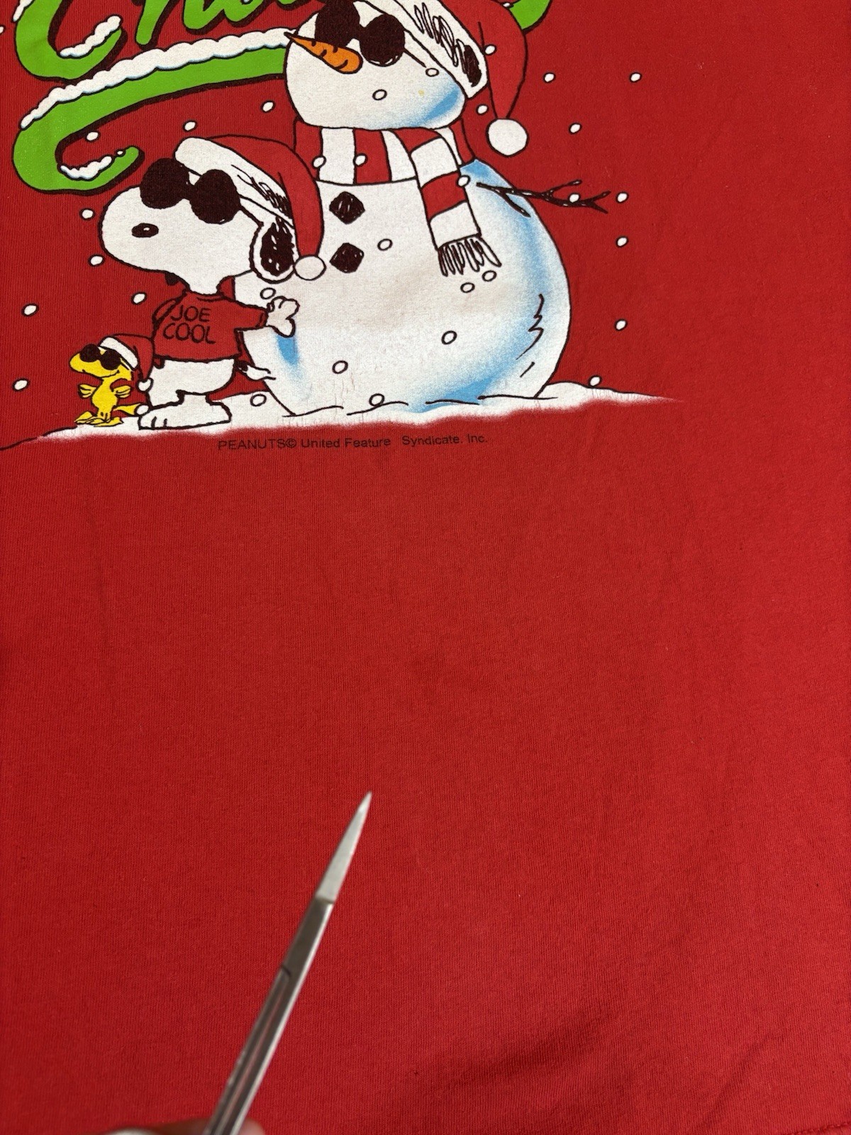Vintage Snoopy Peanuts Chillin Joe Cool Holiday Red Shirt Size L gallery