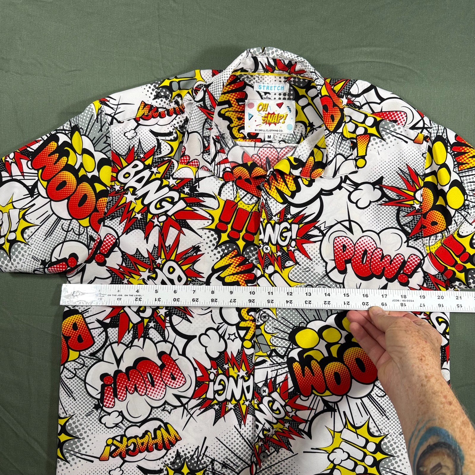 Oh Snap Drill Clothing Comic Pop Art Shirt Mens M Stretch Button Up Bang Pow gallery