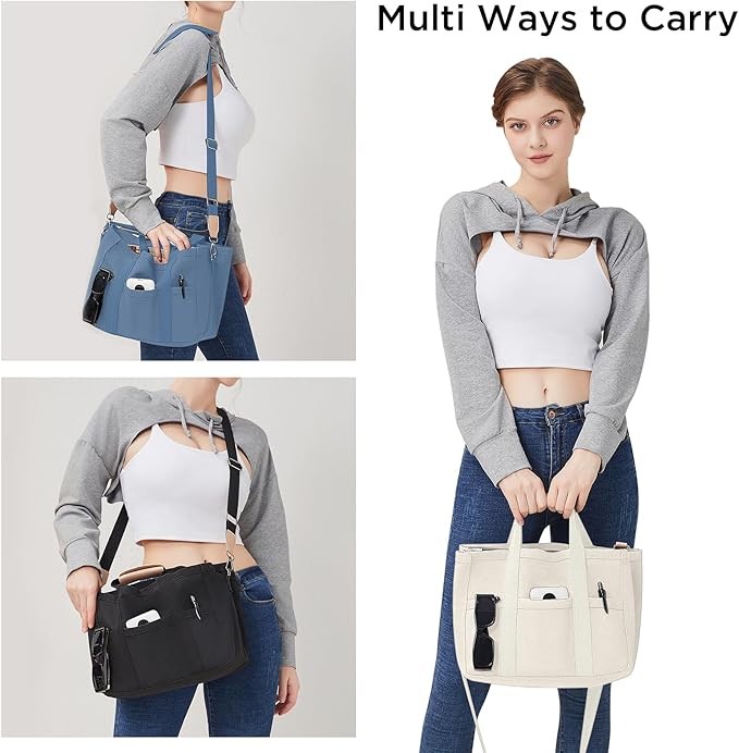Canvas Tote Bag with Multi Pockets Crossbody Tote Bag for Women Bible Handbag... gallery