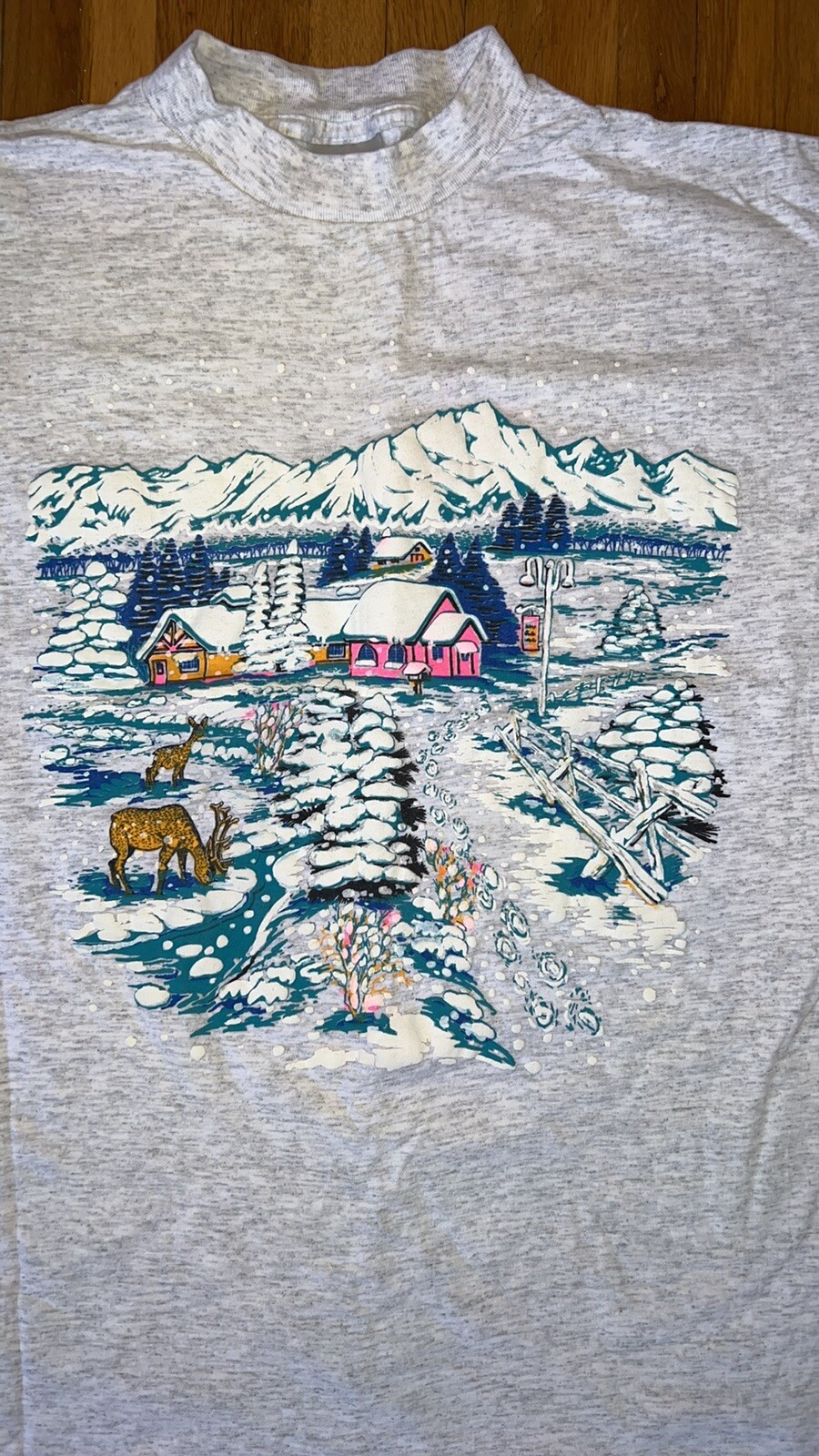 Vintage 90’s Oneita Winter Snow Scene Single Stitch Tee.🔥 gallery