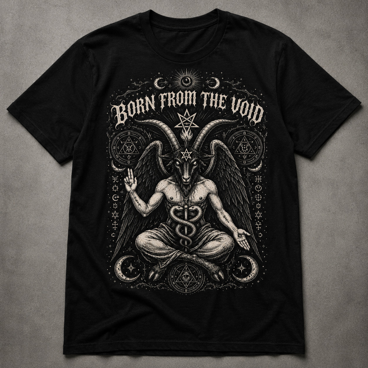 Born From The Void Gothic Occult T-Shirt Dark Fantasy Goat Demon Graphic Tee gallery