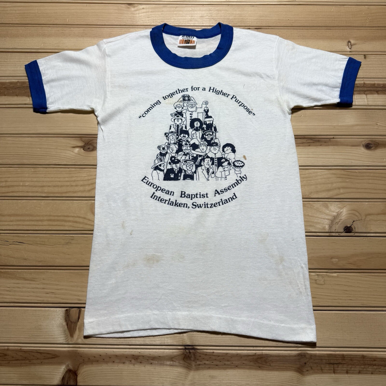 Vintage 70s 80s European Baptist Switzerland Higher Purpose Jesus Shirt Small gallery