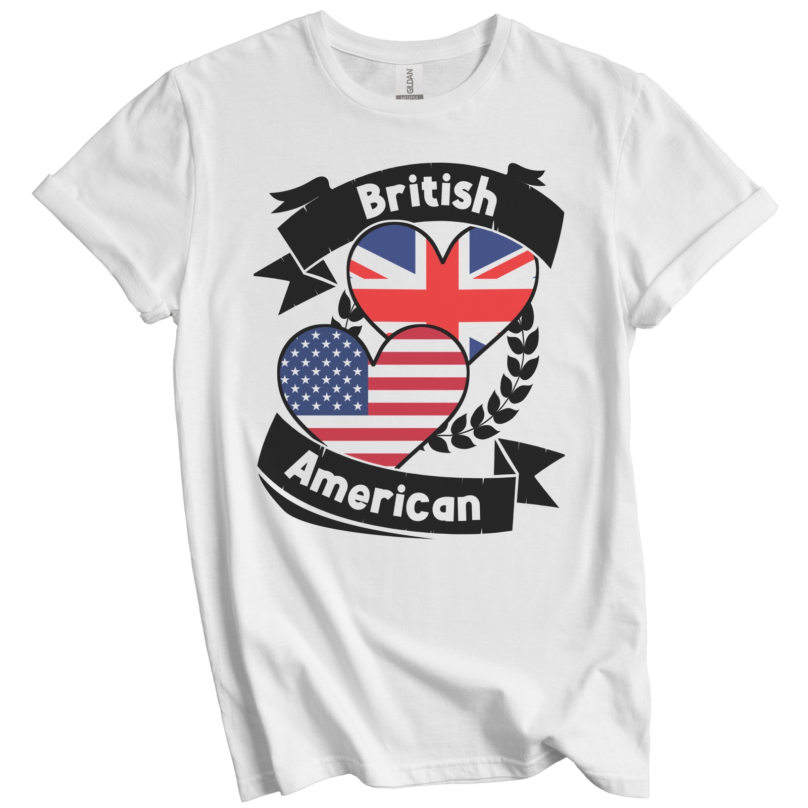 British American Hearts USA Flag United Kingdom UK Flag T-Shirt gallery