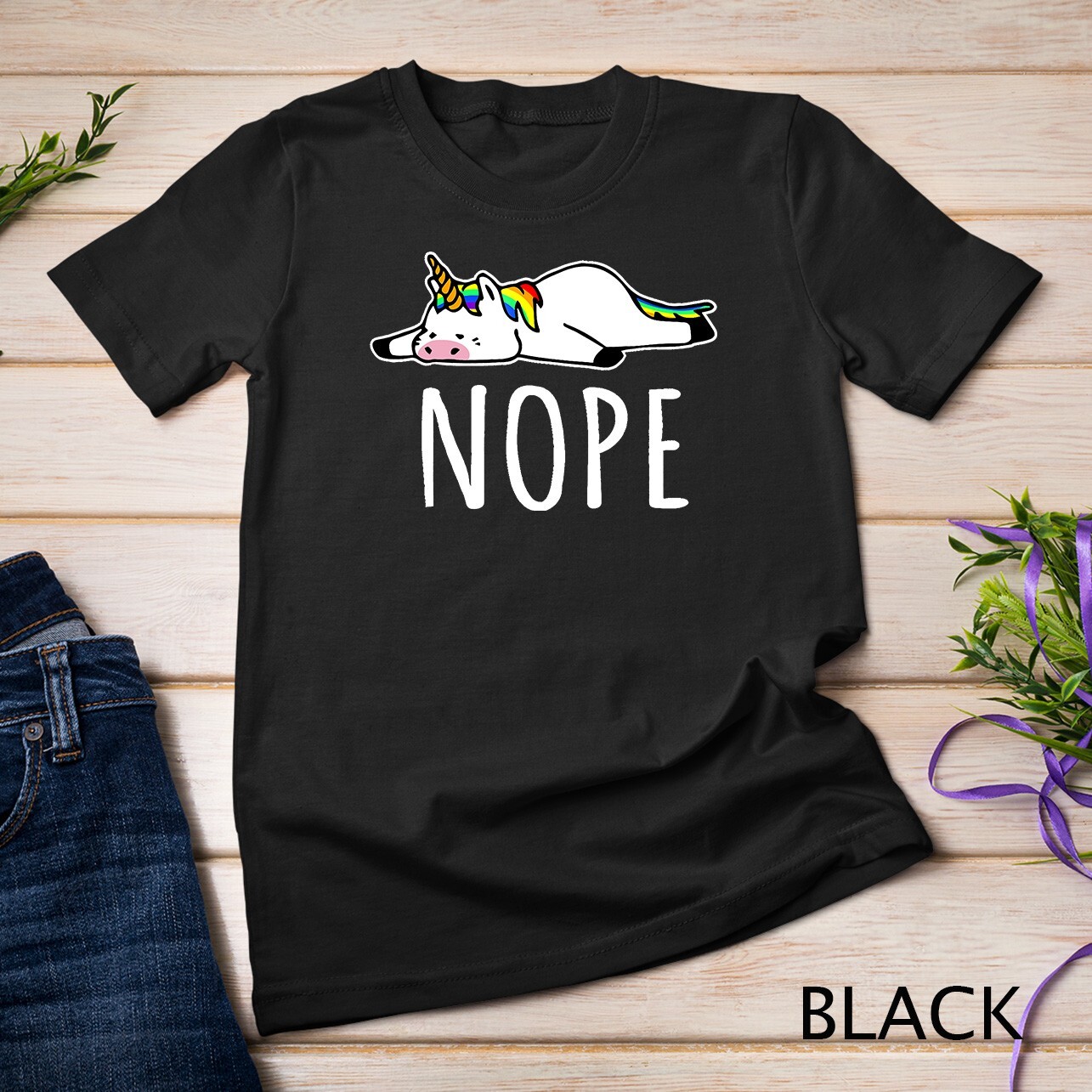 Nope Unicorn T-Shirt Nah Not Gonna Do It, Funny Lazy Gift Unisex T-shirt gallery