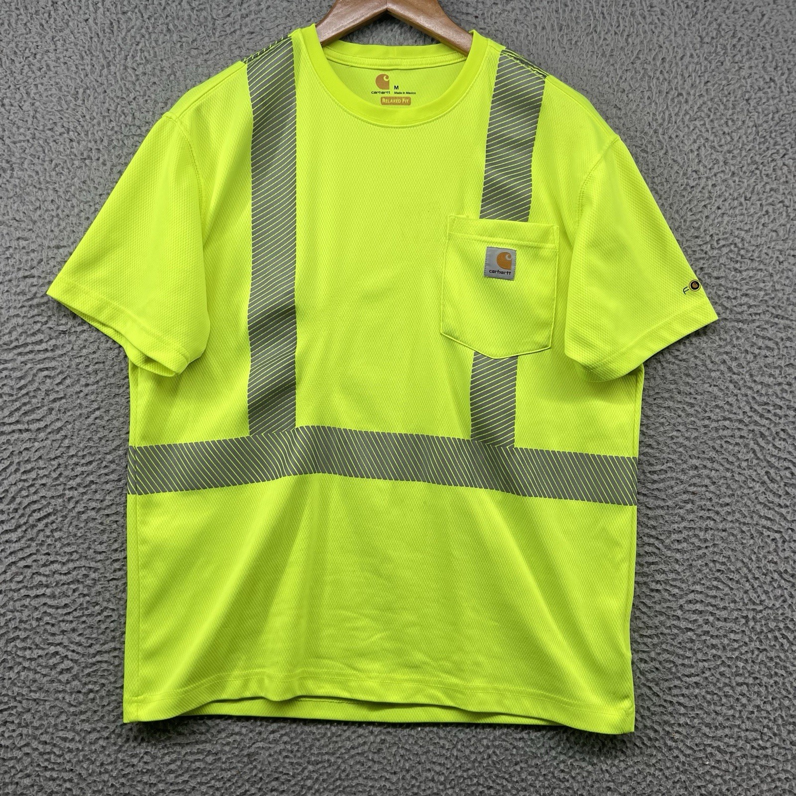 Carhartt Reflective Shirt Mens Medium Neon Yellow Pocket T High Visibility Work