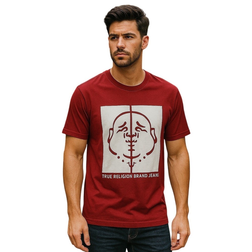 True Religion Men’s Half Face Buddha T-Shirt Red Size Large NWT $59