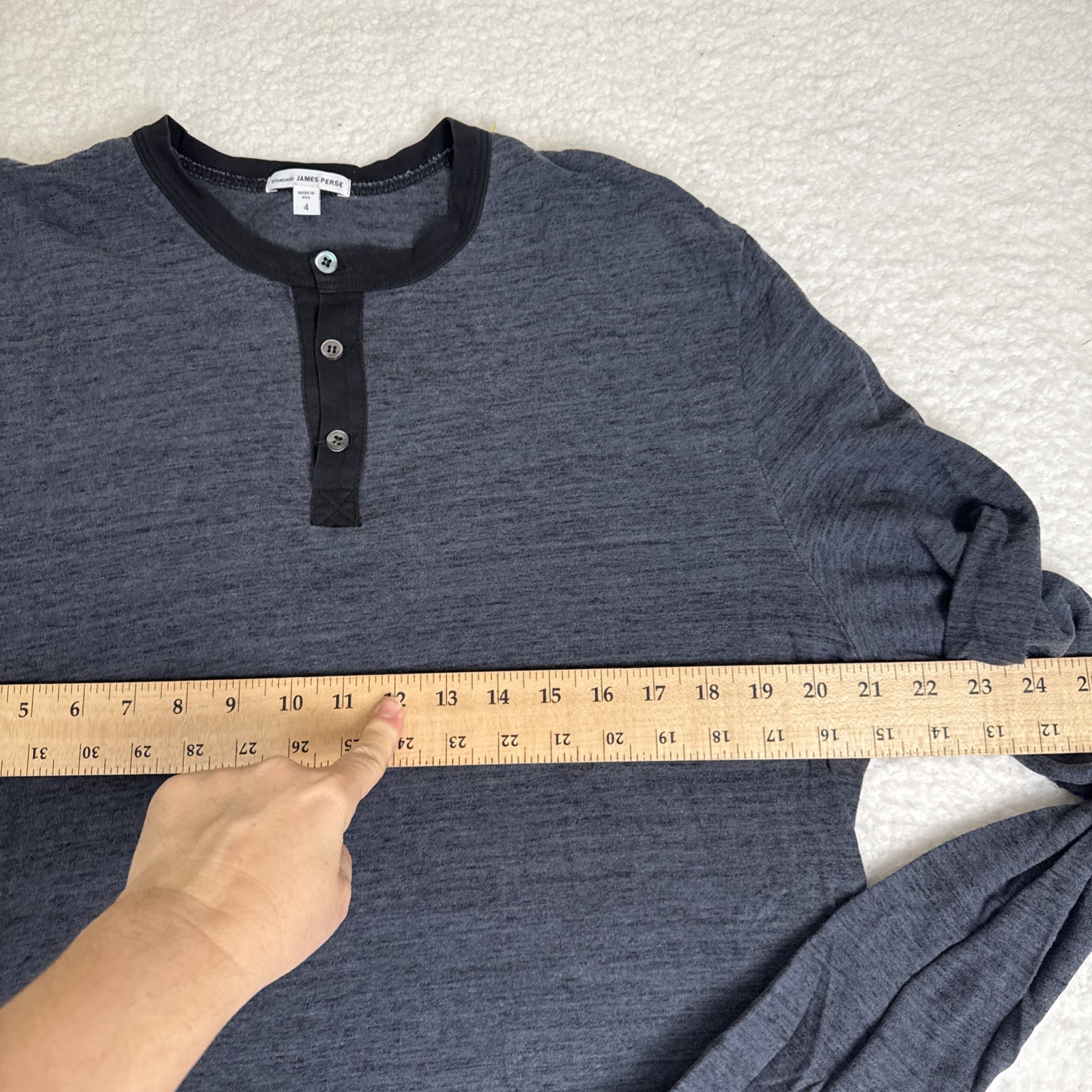 James Perse Standard HenleyShirt Black/Blue Mens 100% Cotton USA Made Size 4 gallery