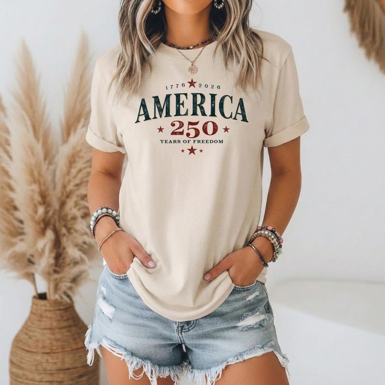 250 Years of Freedom – Bella Canvas, Retro American Flag Shirt, Cute USA Flag