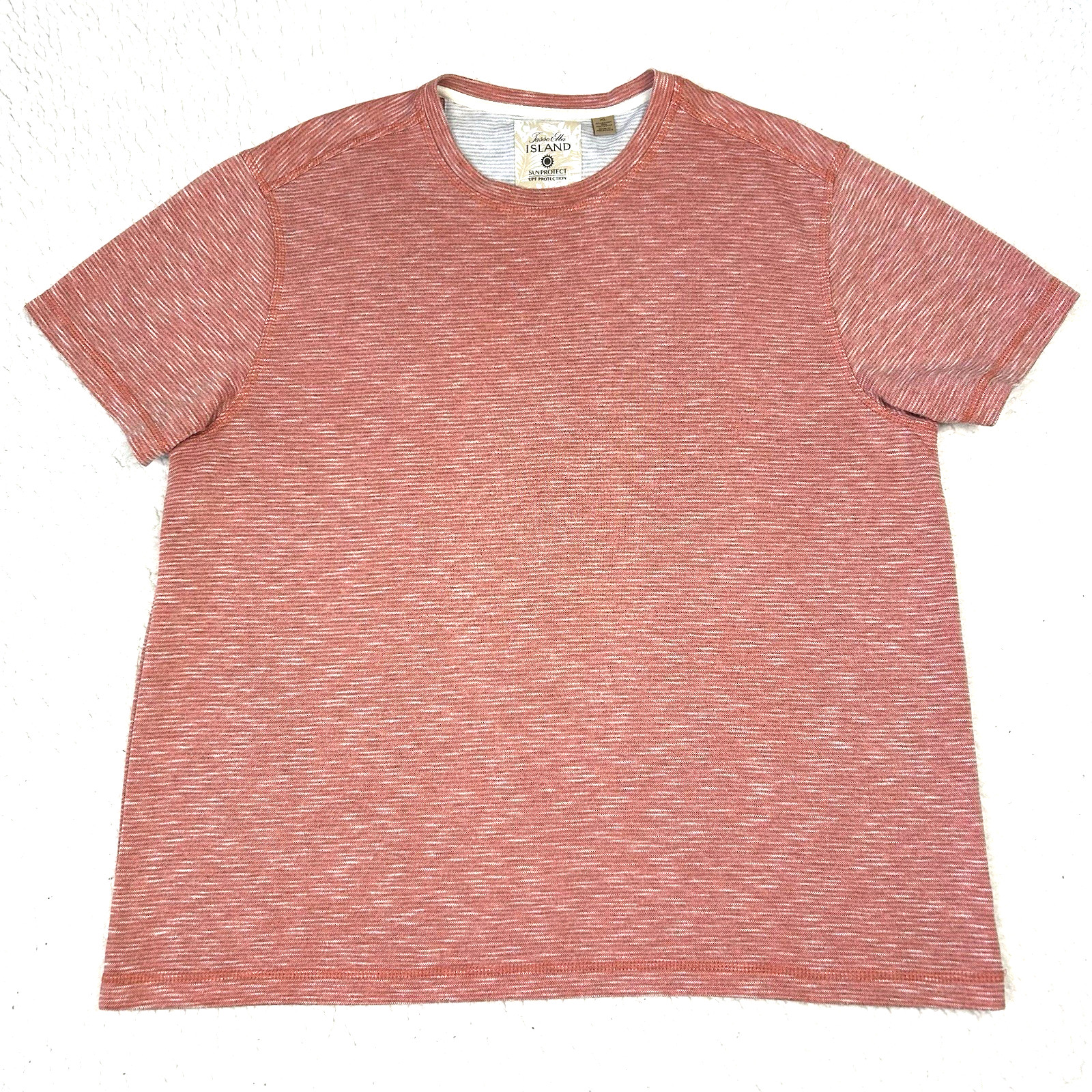 Tasso Elba Island T Shirt Mens XL Rust Striped UPF Sun Protection Rayon Blend