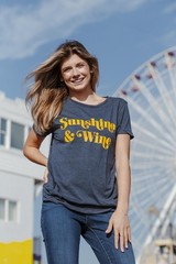Funny Drinking Shirt – Sunshine & Wine Retro Tee Large, Heather Navy