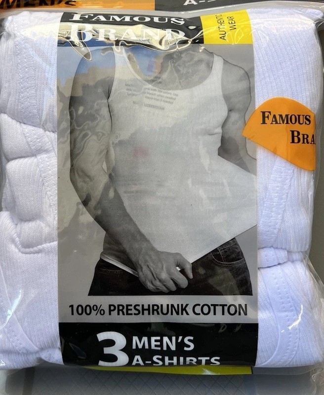 Famous Brand Men’s A-Shirts White 3 Pack M NEW
