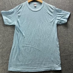 Vintage SS DLT Shirt Mens L Blue Solid Crewneck Cotton Jersey Made In USA Thin