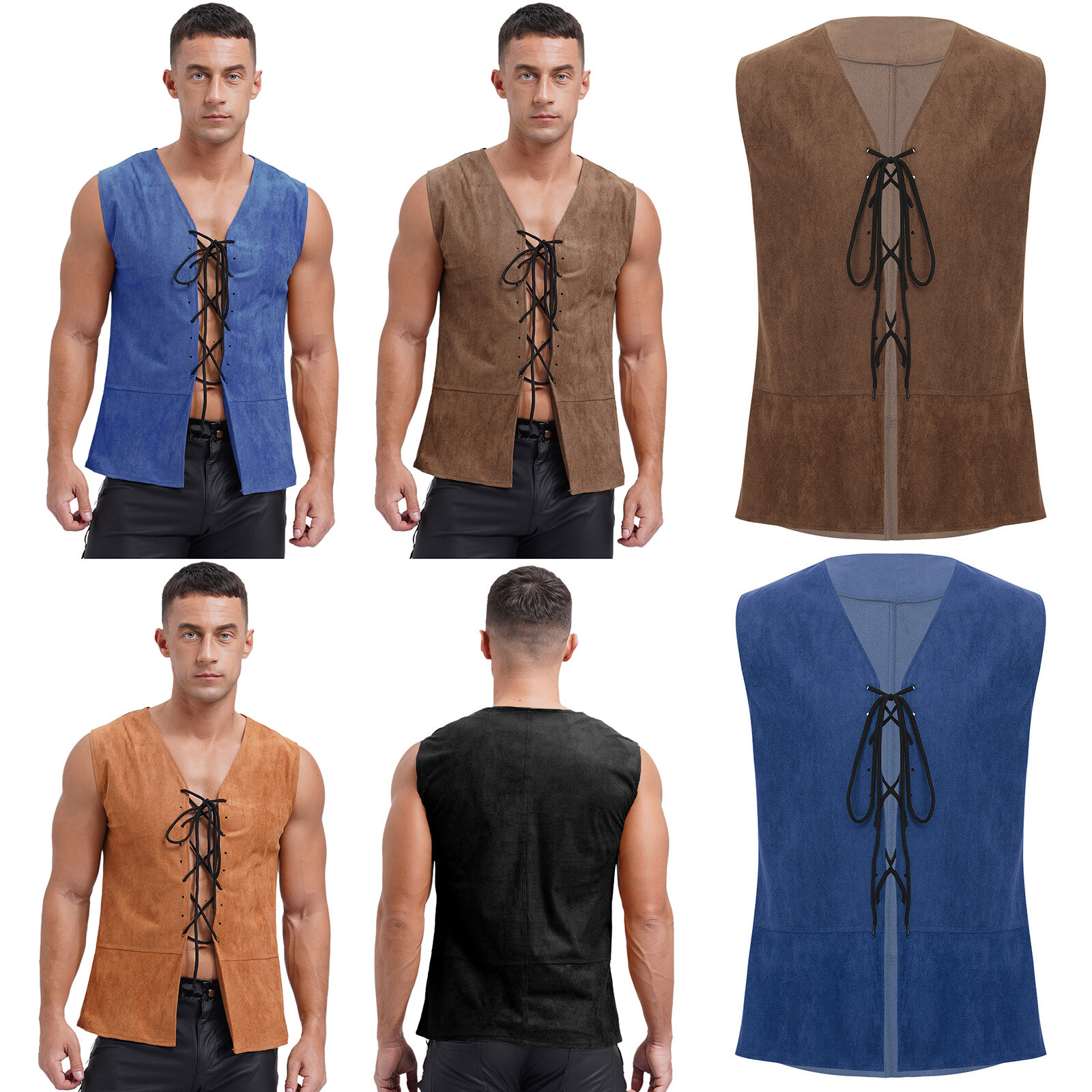 Men's Vest Vintage Waistcoat Festival Crop Tops V Neck Blouse Birthday Top Tee gallery