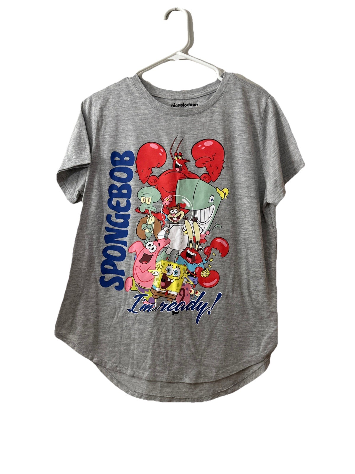 Sponge Bob Square Pants Graphic Tshirt with curved hem Grey cartoon nickelodeon