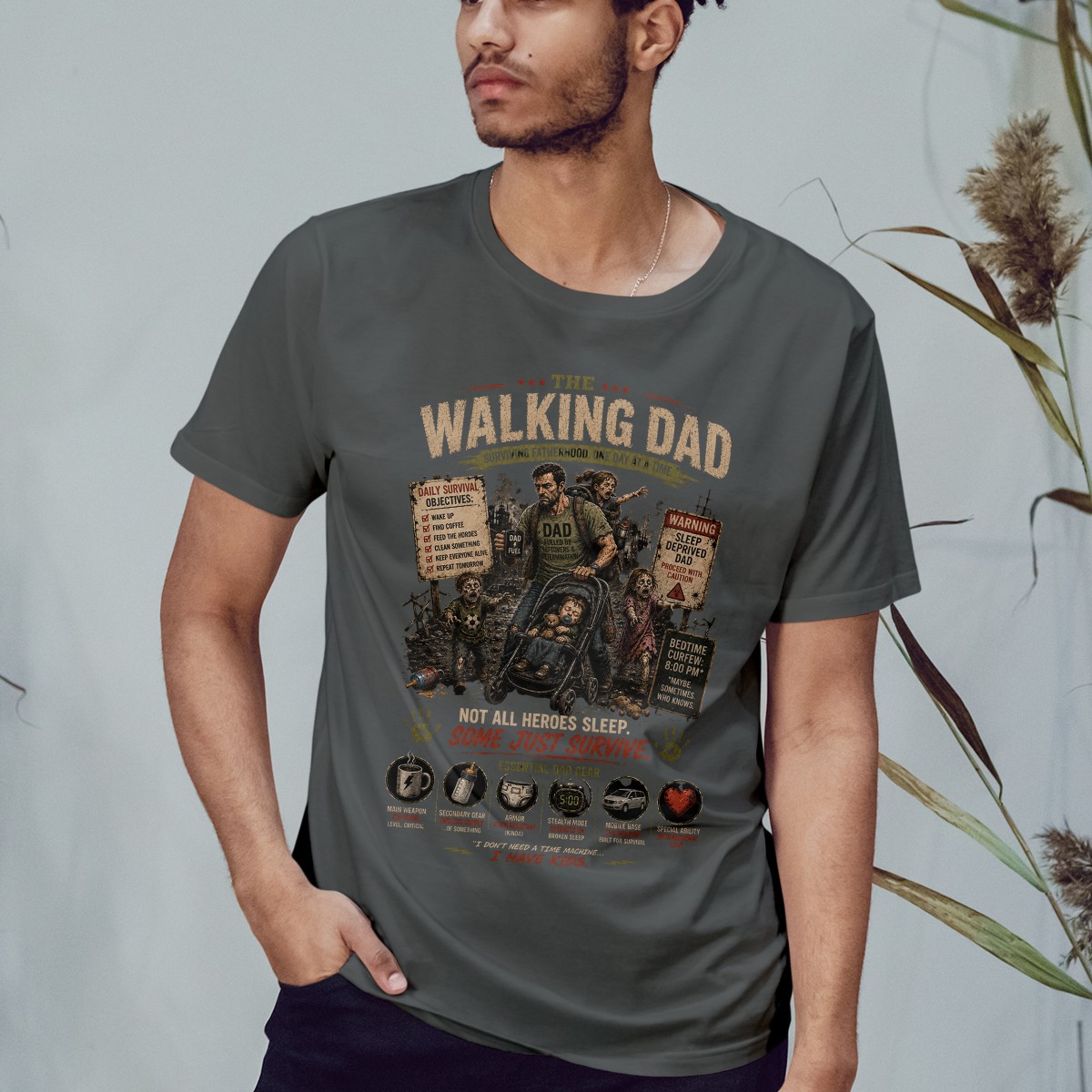 The Walking Dad Surviving Fatherhood Mens T-Shirt Zombie Parody Gift For Him gallery