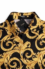 Versace Informal Shirt Twill Poly Baroque Black And Gold 50IT(US L)$1750 Retail