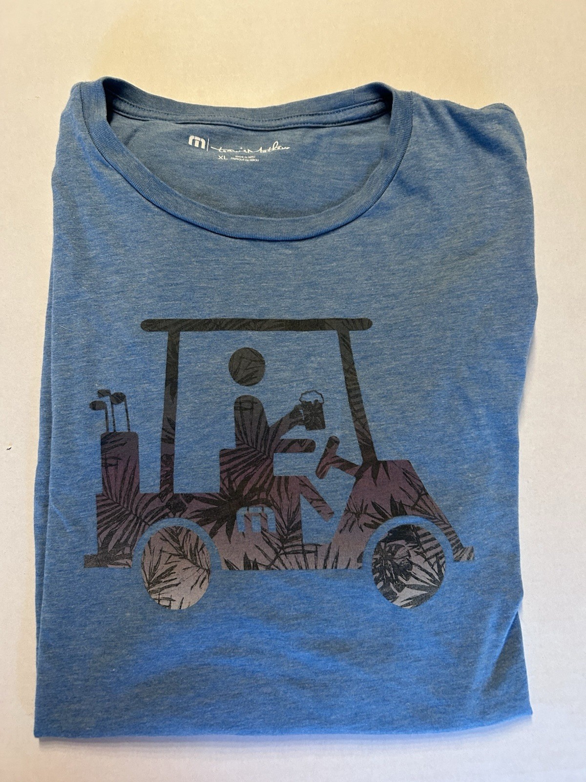 TravisMathew Men’s Catch and Release T-Shirt Heather Blue Sapphire XL Golf Cart