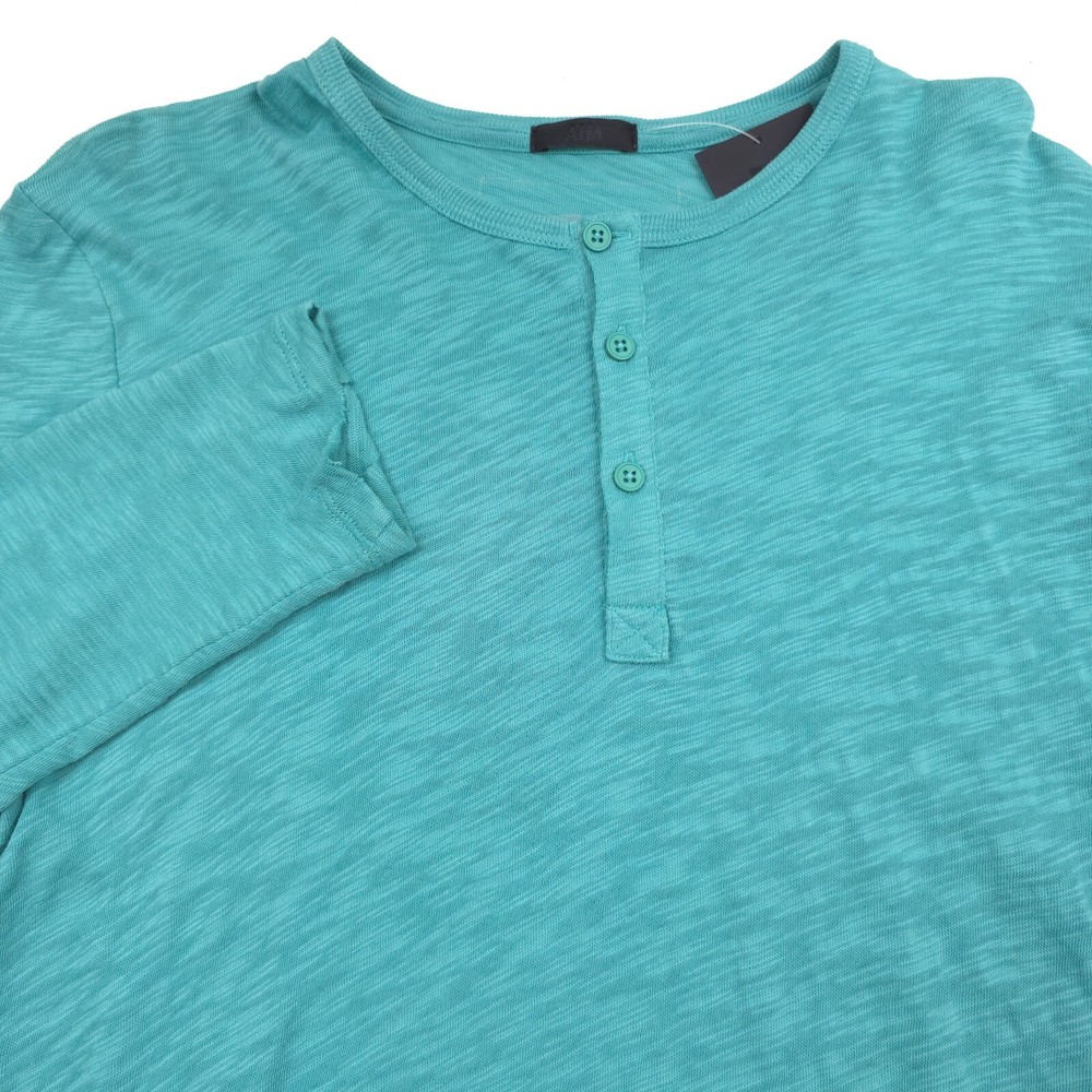 $145 ATM Anthony Thomas Melillo Destroyed Henley Shirt Amalfi Green Mens Large