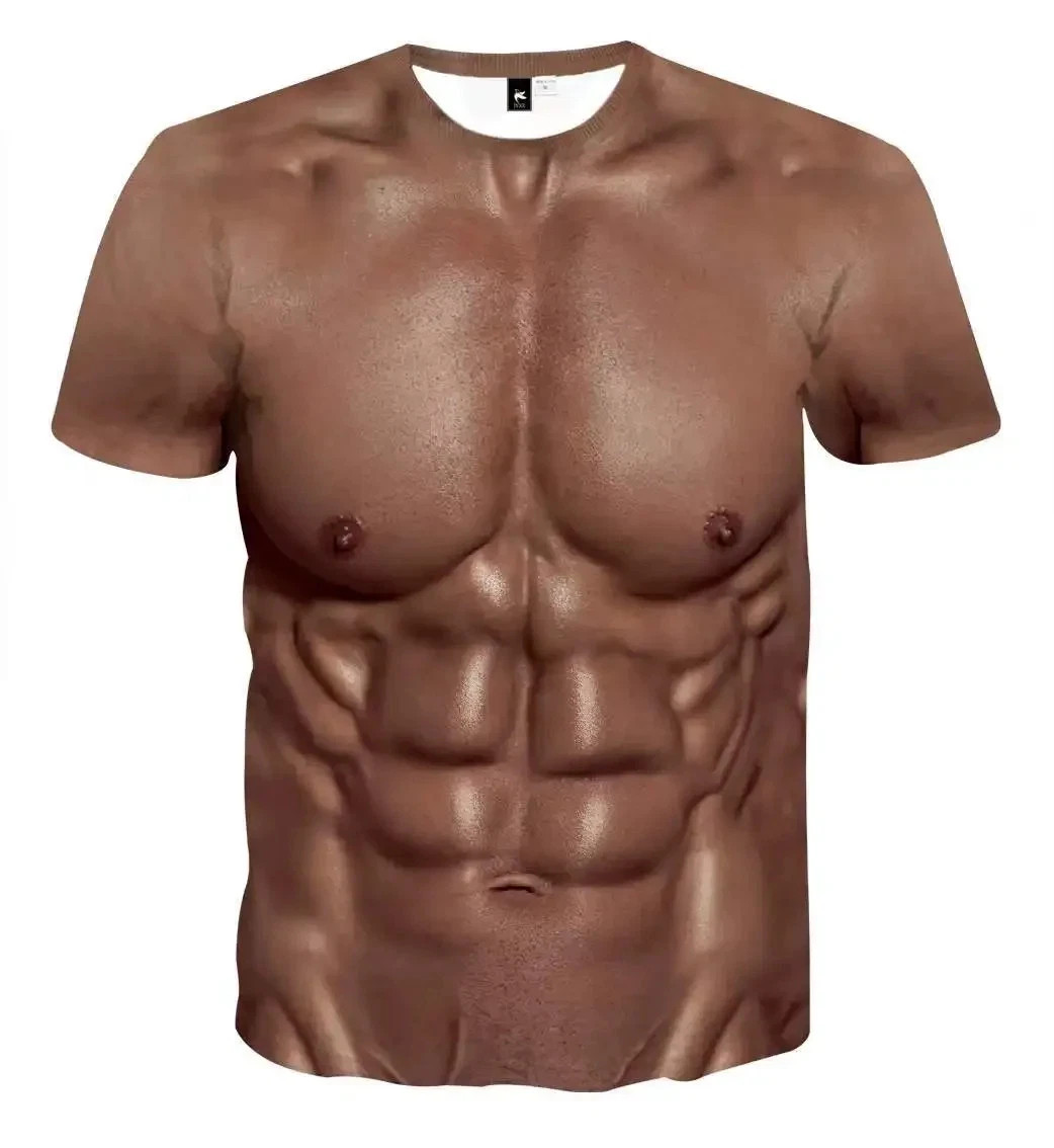 Muscle 3D T-shirt Muscle Tattoo Print T-shirt For Summer Beach Holiday Men Short gallery
