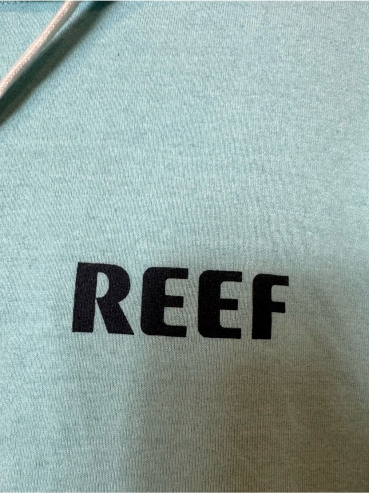 Reef Light Aqua Hoodie Tee with Lime Logo Tab Recycled Cotton Poly Blend size M gallery