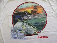 New Yamaha Short Sleeve T-shirt w/ Front Pocket w/ Yamaha Logo White/ Back Boat