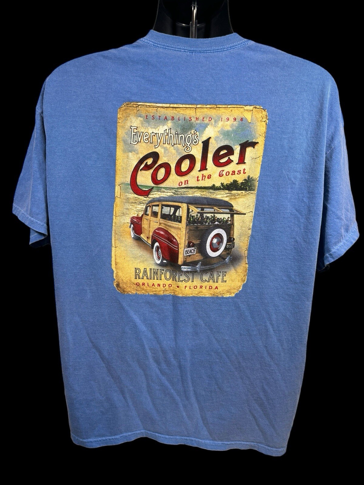 Blue Double Sided Rainforest Cafe Graphic Orlando, Florida Souvenir Tee Size XL gallery