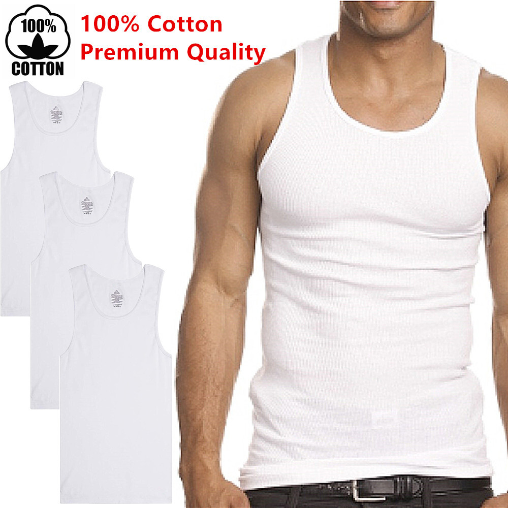 3-6 Packs Mens 100% Cotton Tank Top A-Shirt Wife-Beater Undershirt Ribbed White gallery
