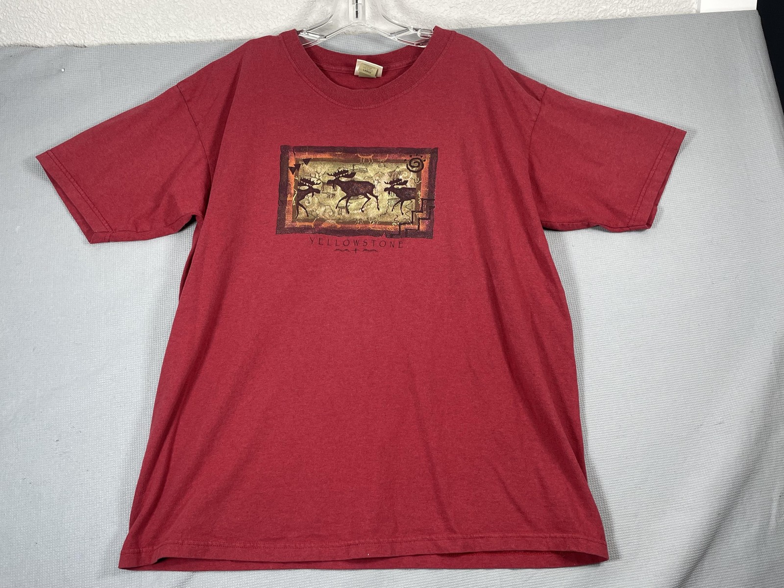 VTG Yellowstone Shirt Mens Large Red Moose Graphic Tee Eco Mountain USA 90s gallery