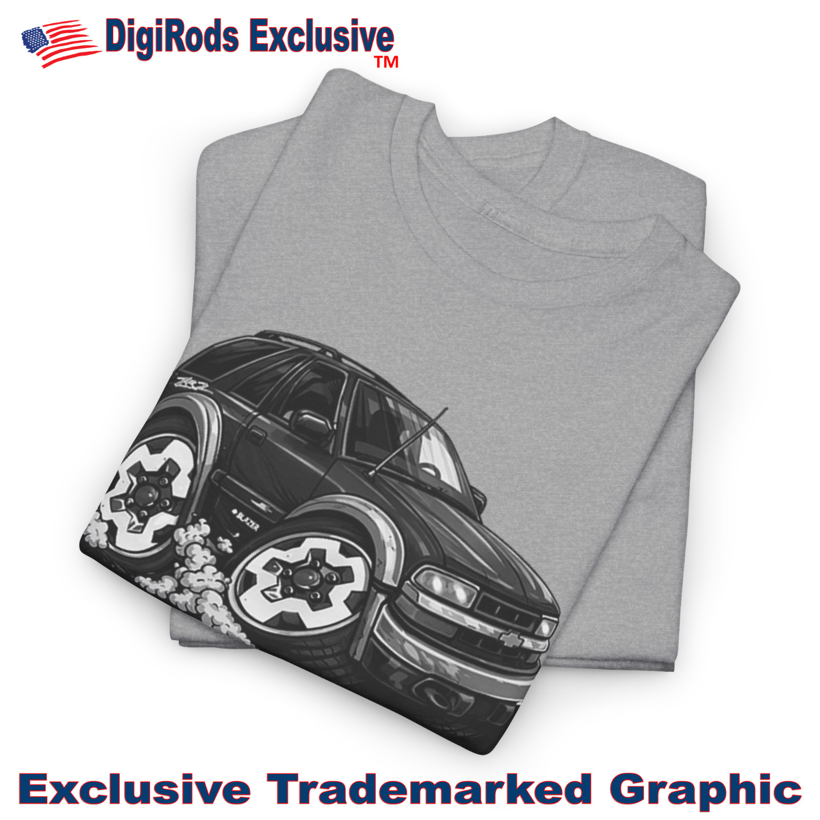 DigiRods Chevy Blazer ZR2 Model Black And White Art Cartoon Car T Shirt gallery