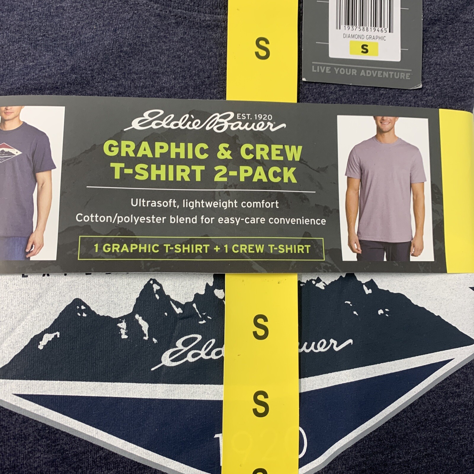 Eddie Bauer Graphic & Crew T-shirt 2-Pack NEW Mens Expedition LOGO NEW. SMALL S gallery