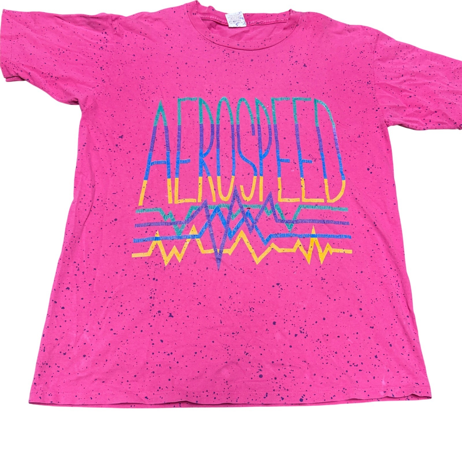 90s Vaporwave Neon Graphic T Shirt Pink Paint Splatter Men's Large gallery
