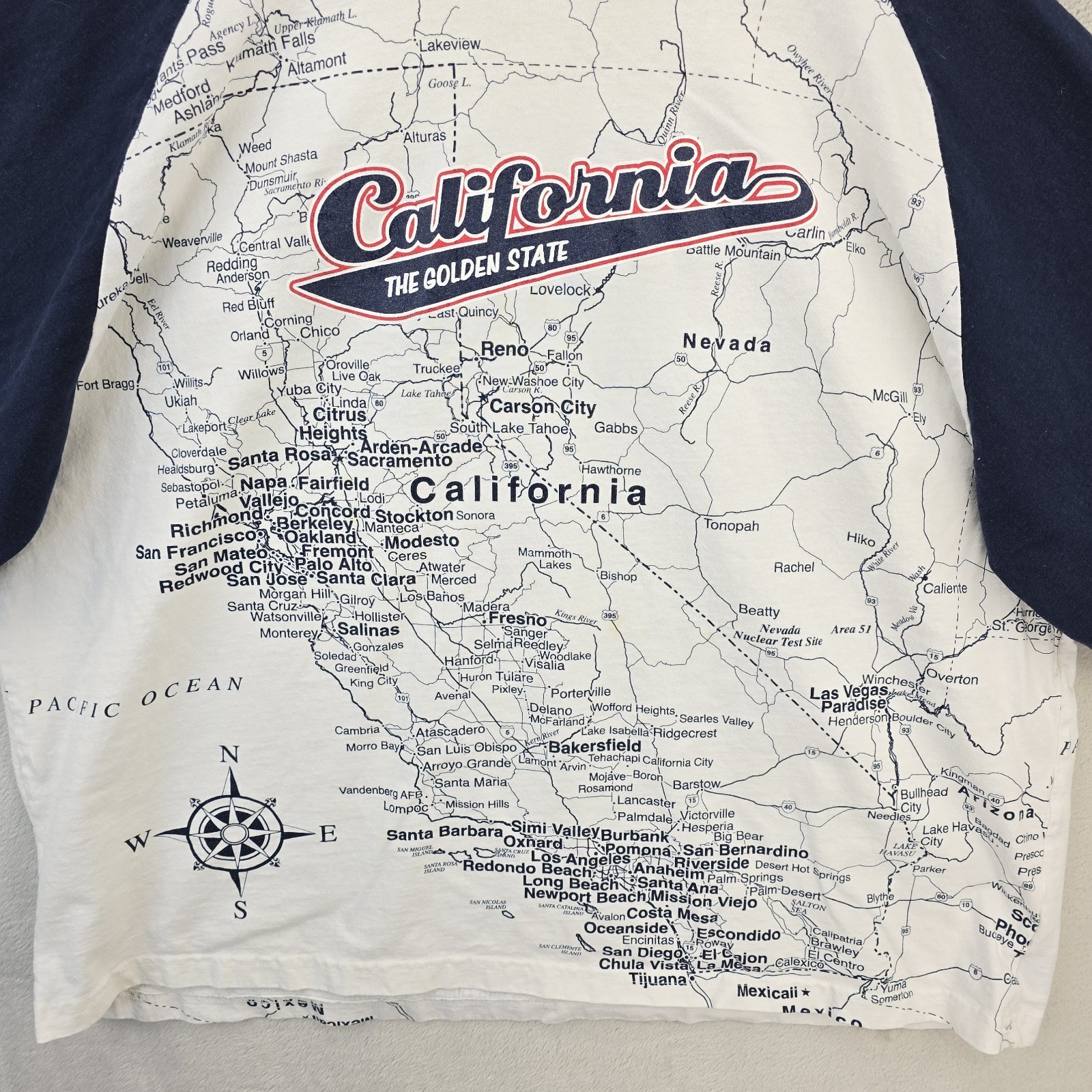 Vtg California Golden State Shirt Mens 3XL Map All Over Print Raglan Sleeve gallery