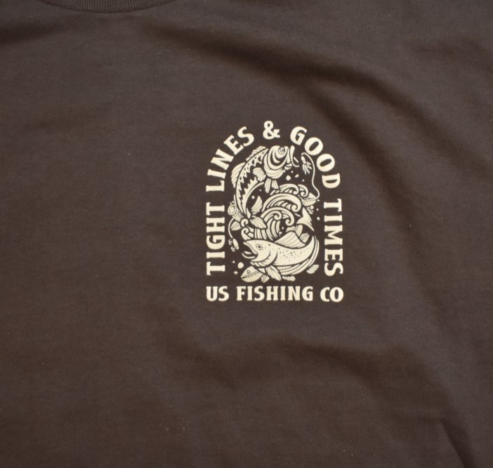 U.S. Fishing Co. Tight Lines & Good Times Fish Graphic Brown Shirt New S-3XL gallery