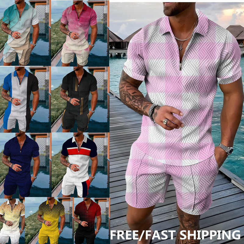 Mens 2-Piece Set Sweatsuit Short Sleeve T Shirts & Shorts Set Summer-Outfit USA gallery