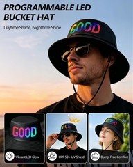LED Programmable Bucket Hat with App Control, Custom Text Display Hat Bluetoo…